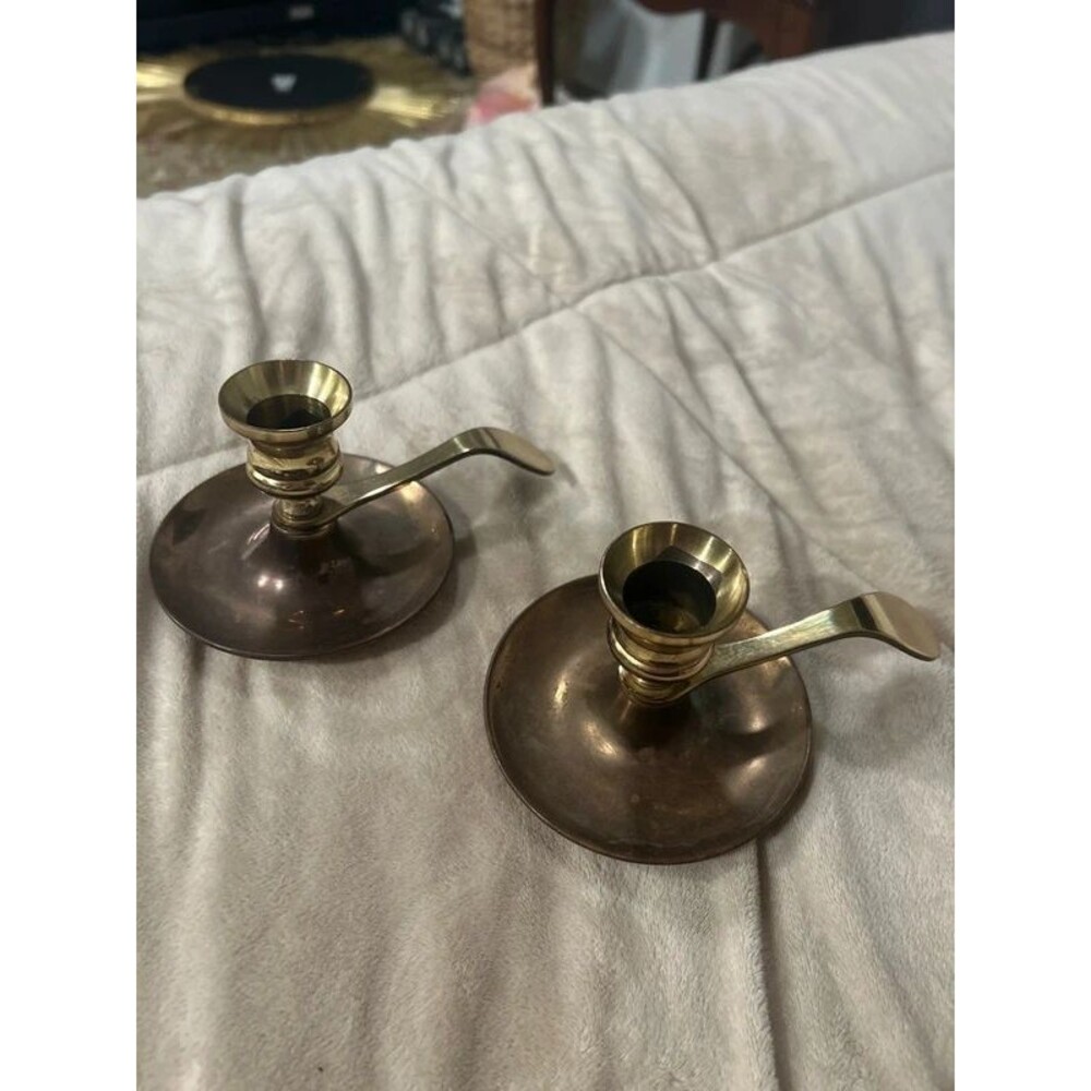Brass Candlestick Holders Set of Two Vintage